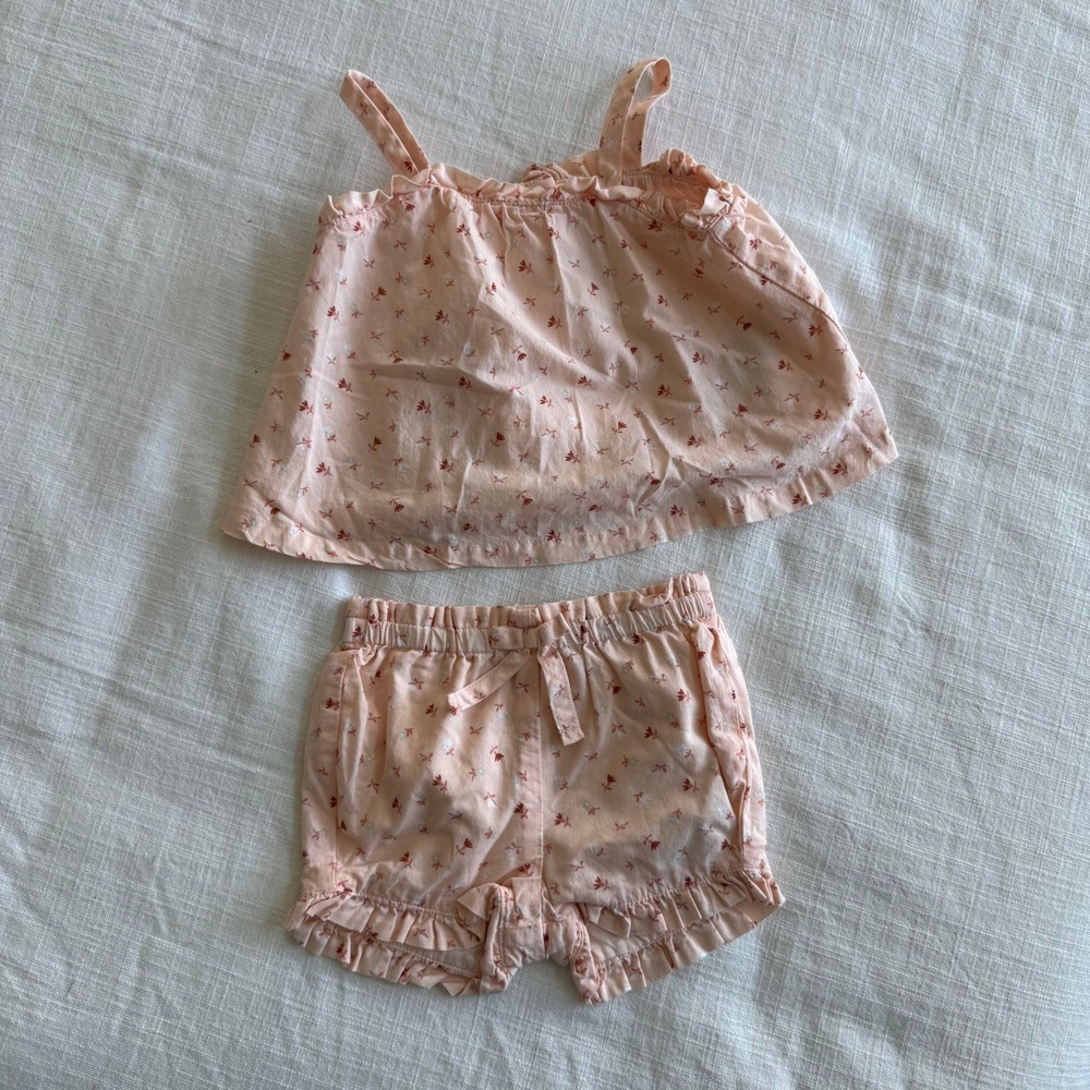 Janie and Jack Baby Girls Peach Floral Ruffle Top‎ and Bloomers Set 0-3 Months